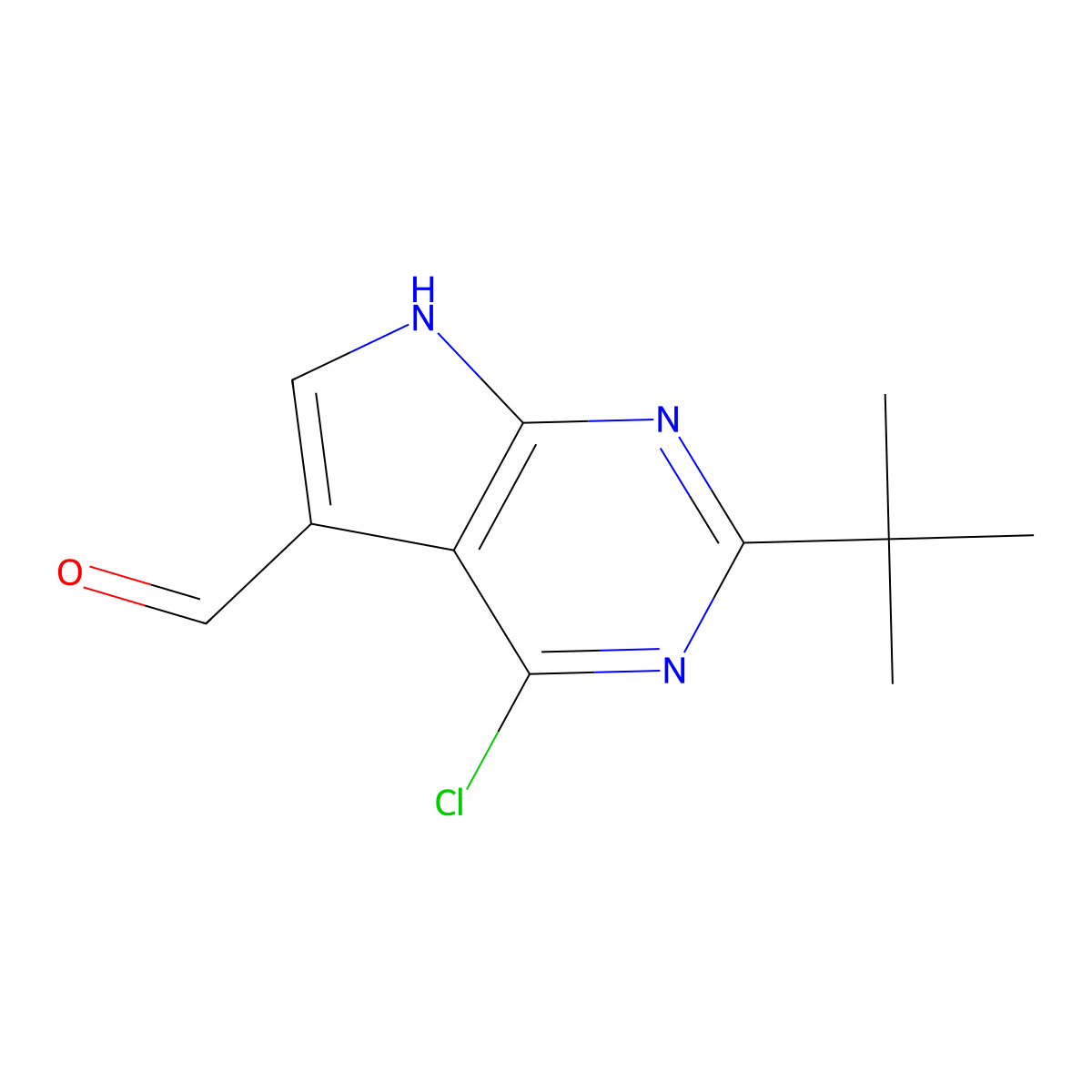 2-(tert-Butyl)-4-chloro-7H-pyrrolo[2,3-d]pyrimidine-5-carbaldehyde molecular structure, CAS 2091216-63-4