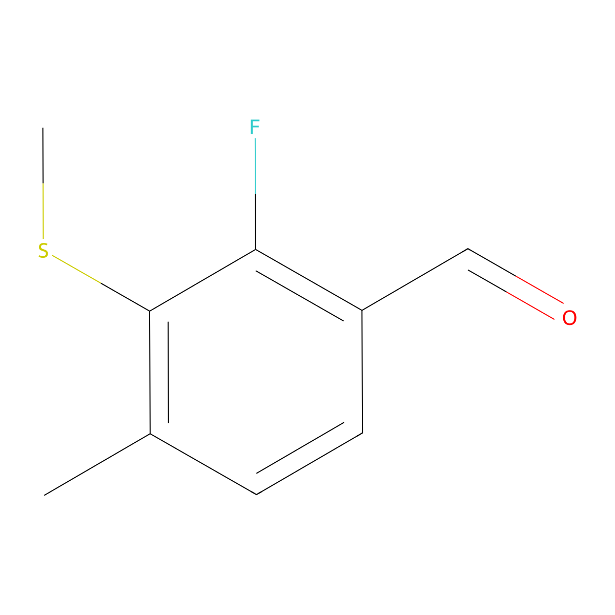 2-Fluoro-4-methyl-3-(methylthio)benzaldehyde molecular structure, CAS 2091221-50-8
