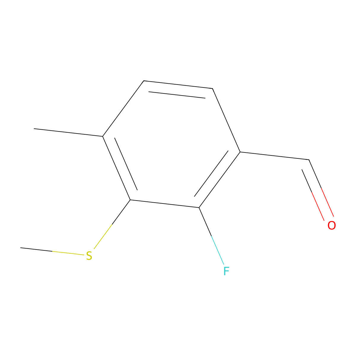 2-Fluoro-4-methyl-3-(methylthio)benzaldehyde molecular structure, CAS 2091221-50-8
