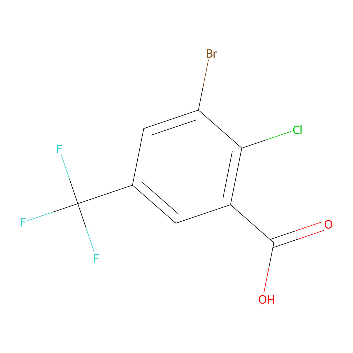 3-Bromo-2-chloro-5-(trifluoromethyl)benzoic acid molecular structure, CAS 2091224-21-2