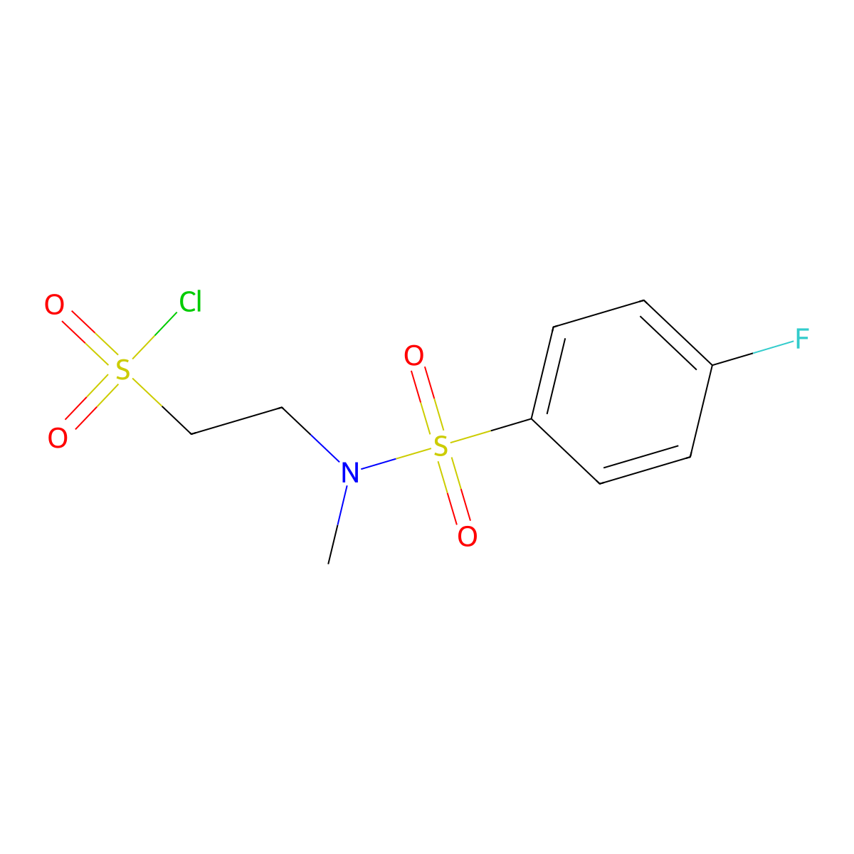 2-(N-methyl4-fluorobenzenesulfonamido)ethane-1-sulfonyl chloride molecular structure, CAS 2091229-60-4