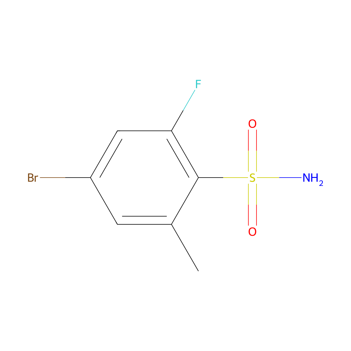 4-Bromo-2-fluoro-6-methylbenzene-1-sulfonamide molecular structure, CAS 2091238-69-4