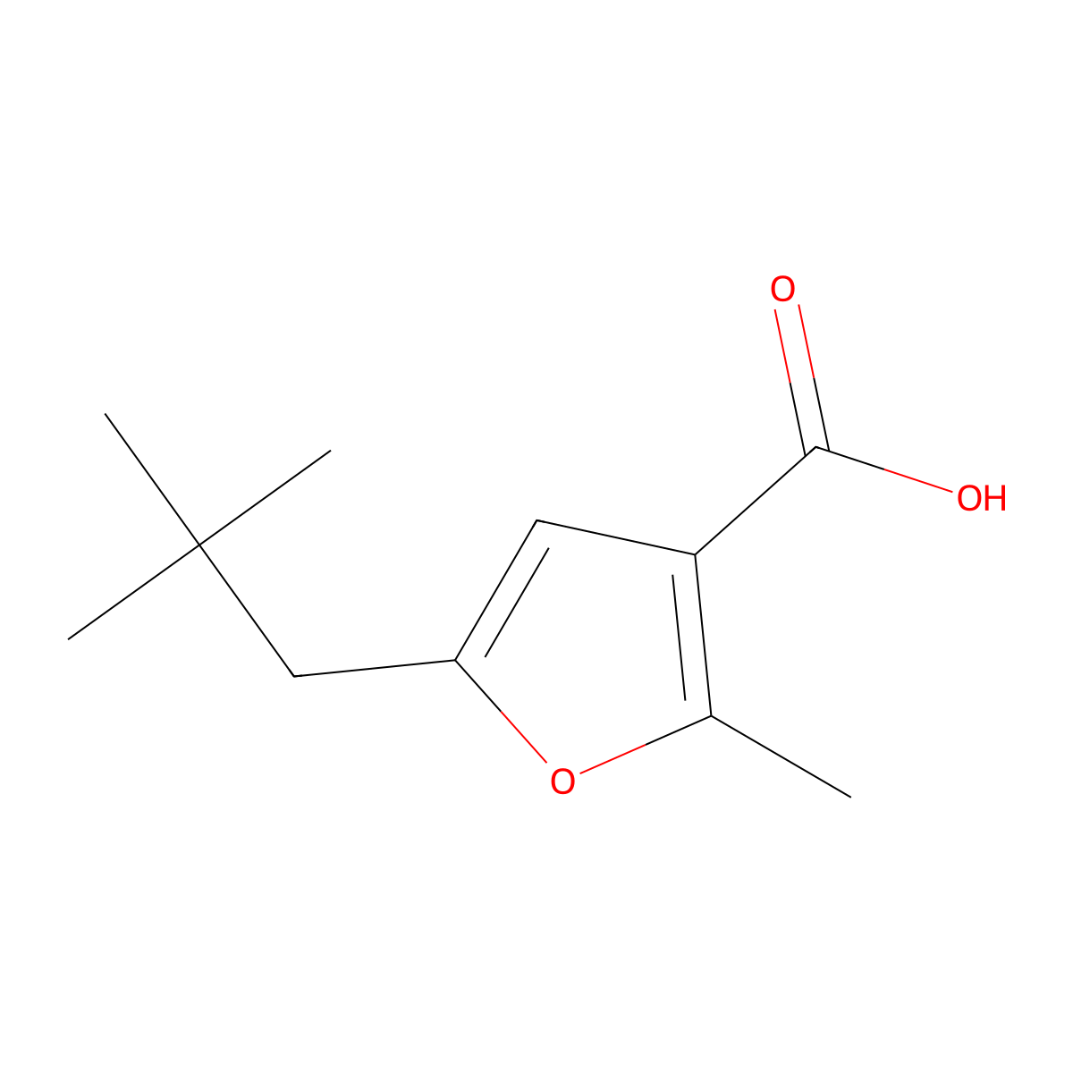5-(2,2-Dimethylpropyl)-2-methylfuran-3-carboxylic acid molecular structure, CAS 2091244-37-8