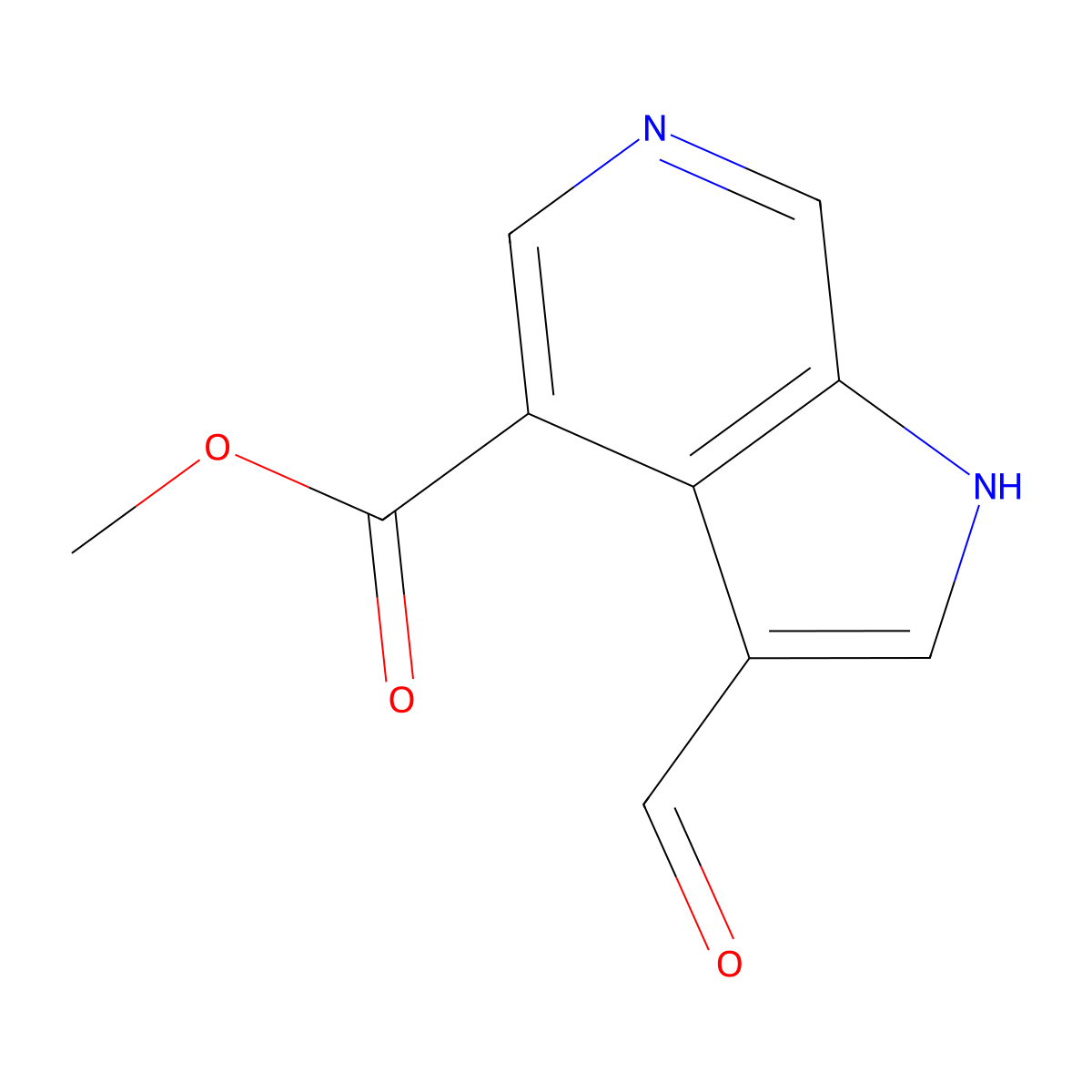 methyl 3-formyl-1H-pyrrolo(2,3-c)pyridine-4-carboxylate molecular structure, CAS 2091251-61-3