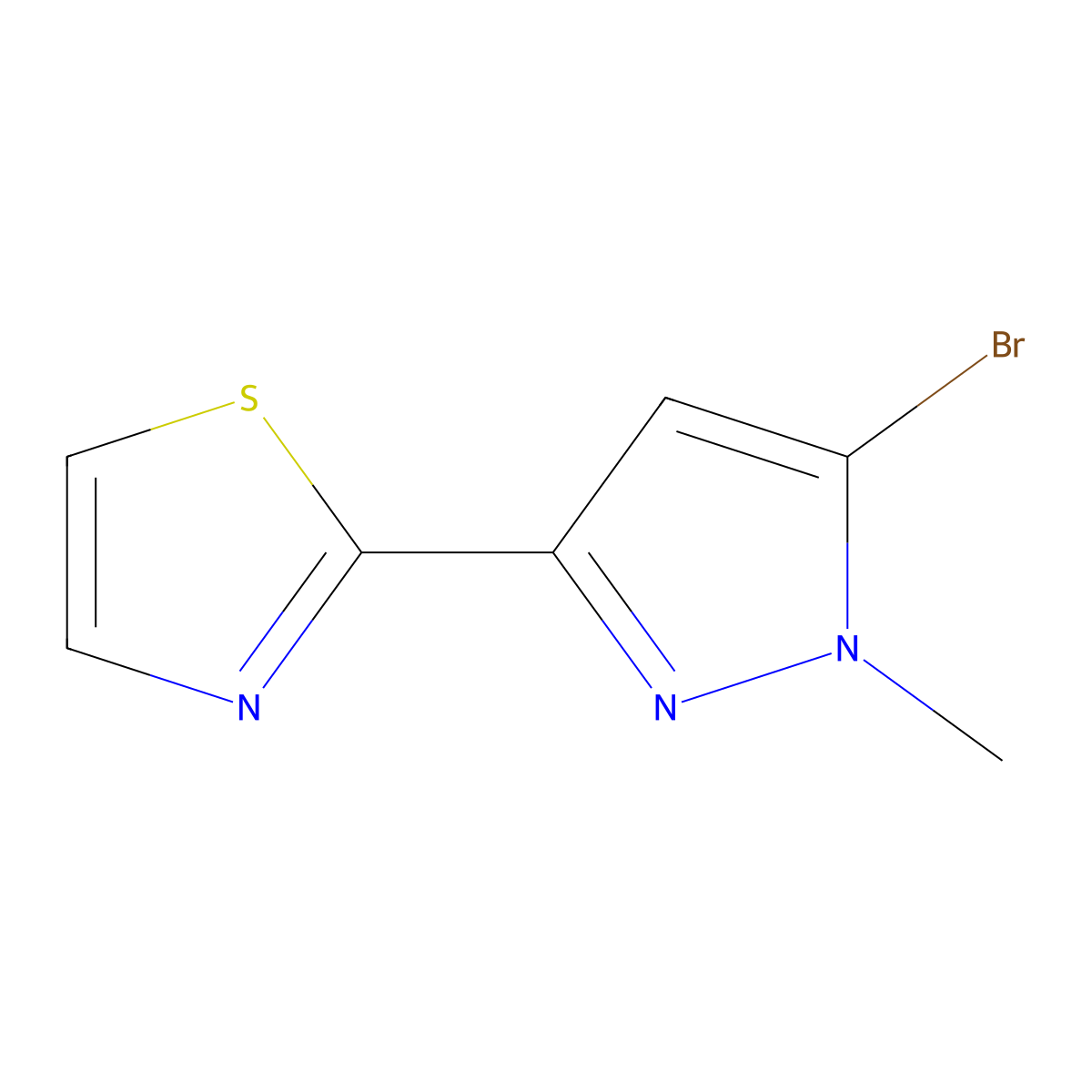 2-(5-Bromo-1-methyl-1H-pyrazol-3-yl)-1,3-thiazole molecular structure, CAS 2091251-92-0