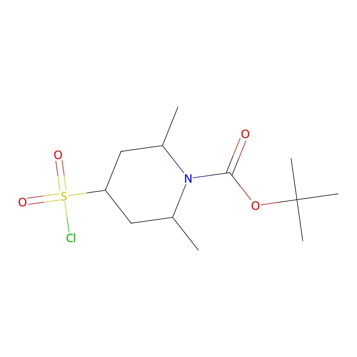 Tert-butyl cis-4-chlorosulfonyl-2,6-dimethyl-piperidine-1-carboxylate molecular structure, CAS 2091264-03-6