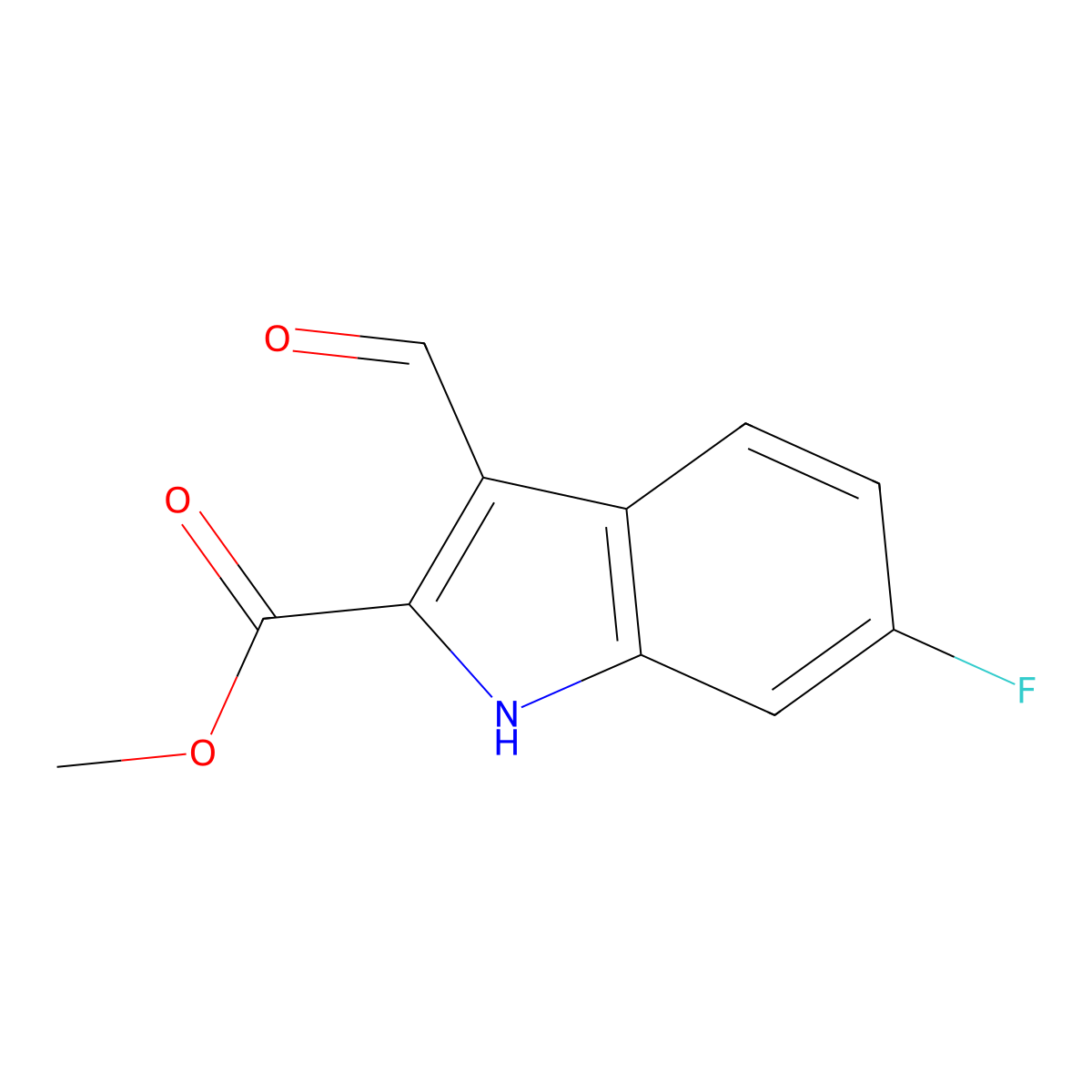 Methyl 6-fluoro-3-formyl-1H-indole-2-carboxylate molecular structure, CAS 2091267-34-2