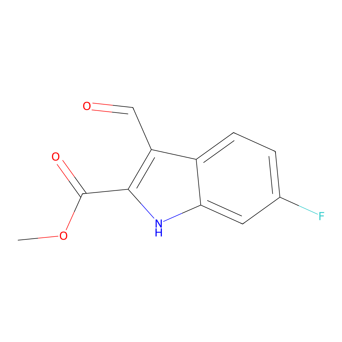 Methyl 6-fluoro-3-formyl-1H-indole-2-carboxylate molecular structure, CAS 2091267-34-2