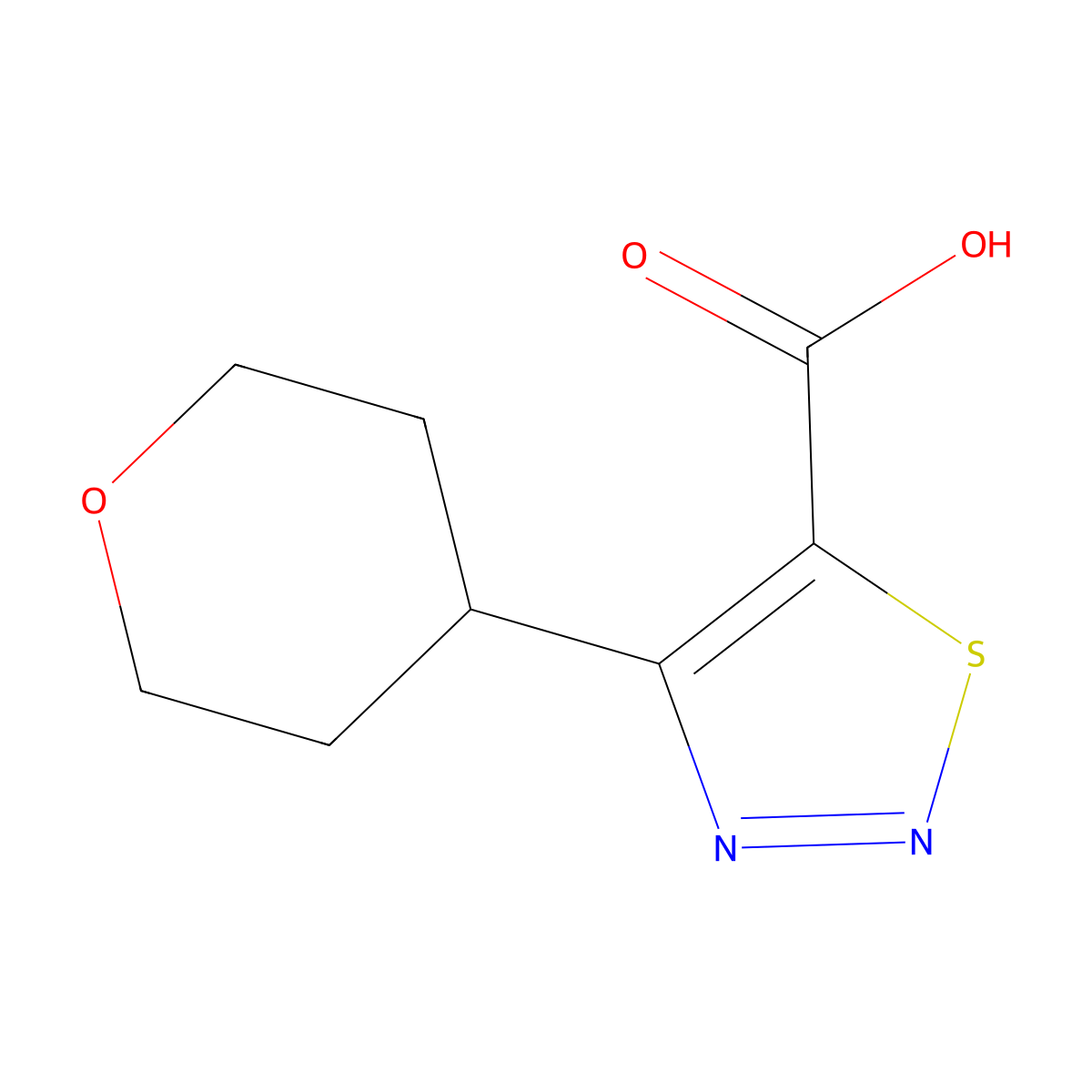 4-(Oxan-4-yl)-1,2,3-thiadiazole-5-carboxylic acid molecular structure, CAS 2091281-38-6