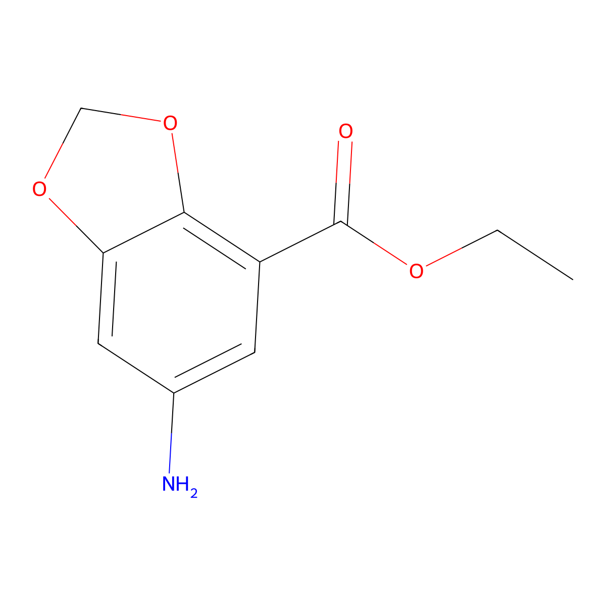 Ethyl 6-amino-1,3-dioxaindane-4-carboxylate molecular structure, CAS 2091289-73-3