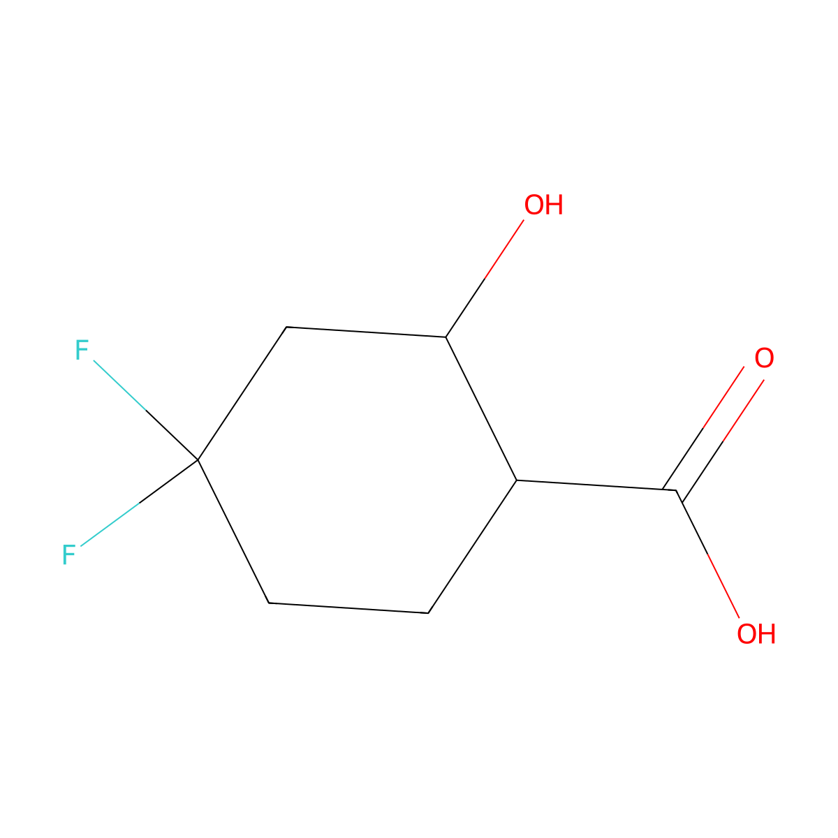 4,4-Difluoro-2-hydroxy-cyclohexanecarboxylic acid molecular structure, CAS 2091299-27-1