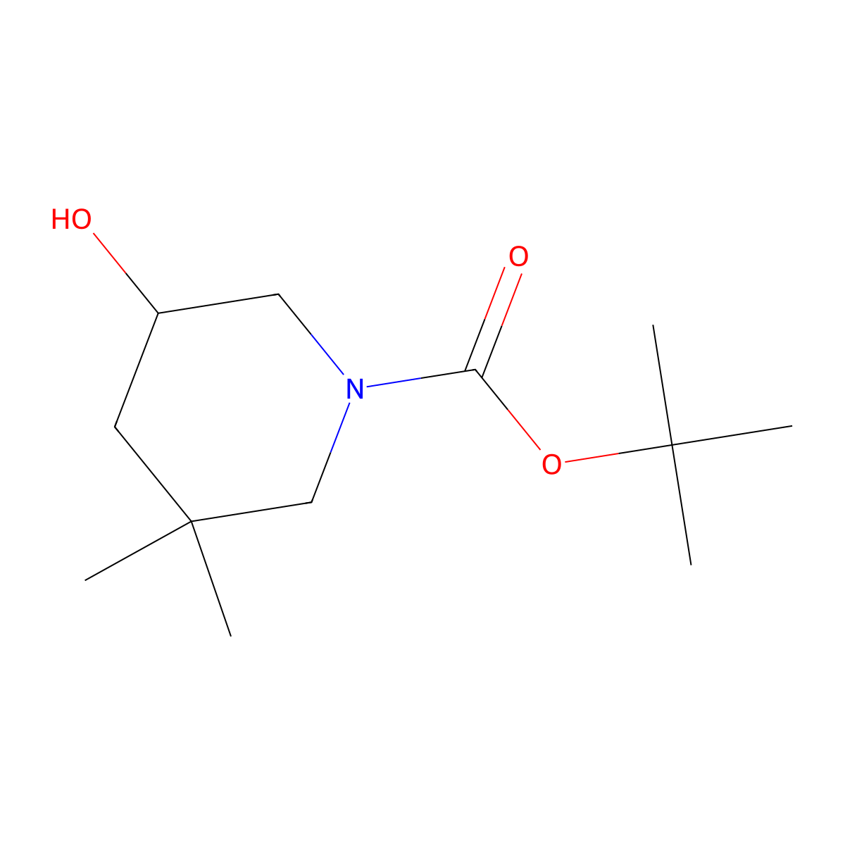 Tert-butyl 5-hydroxy-3,3-dimethylpiperidine-1-carboxylate molecular structure, CAS 2091301-46-9