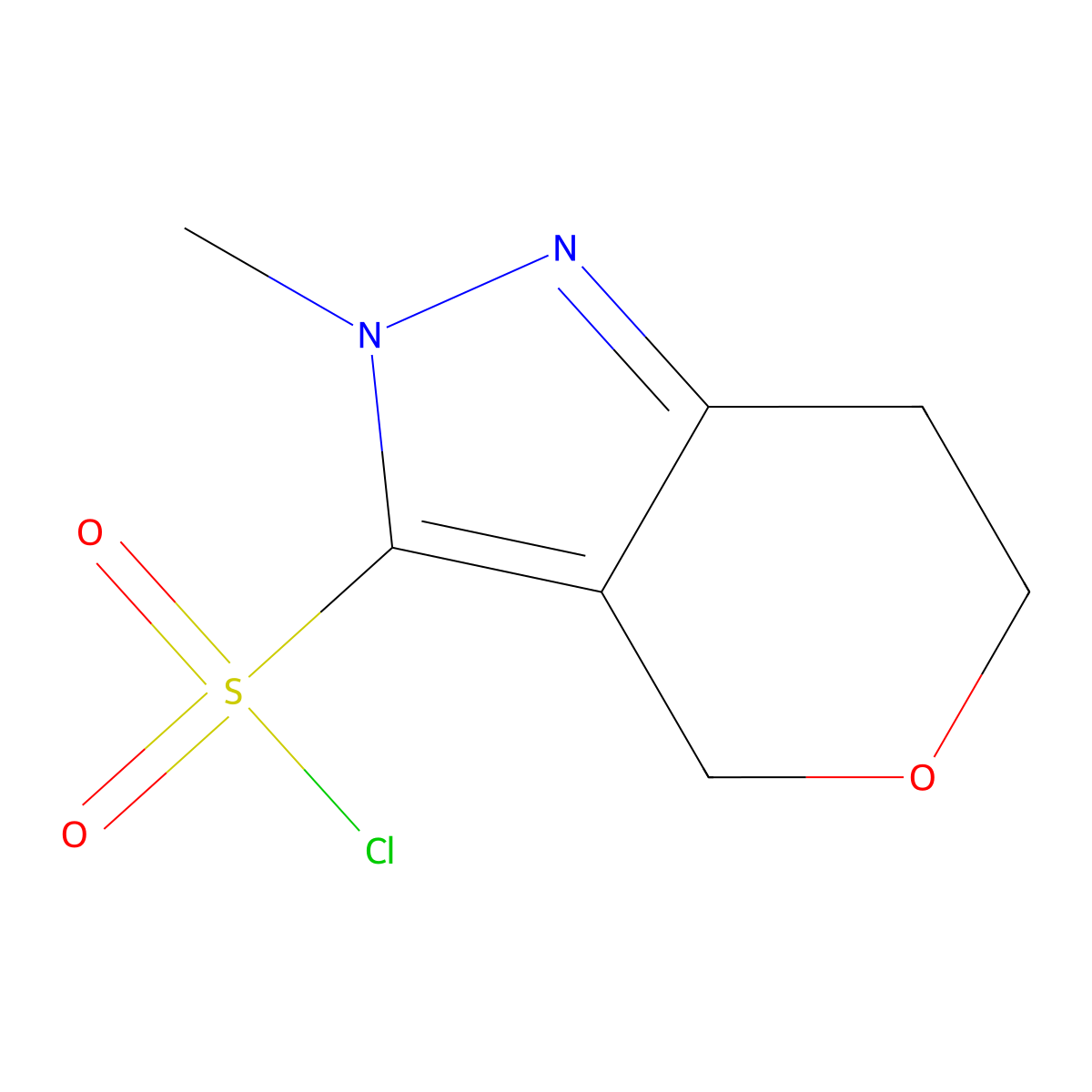 2-methyl-2H,4H,6H,7H-pyrano[4,3-c]pyrazole-3-sulfonyl chloride molecular structure, CAS 2091325-39-0