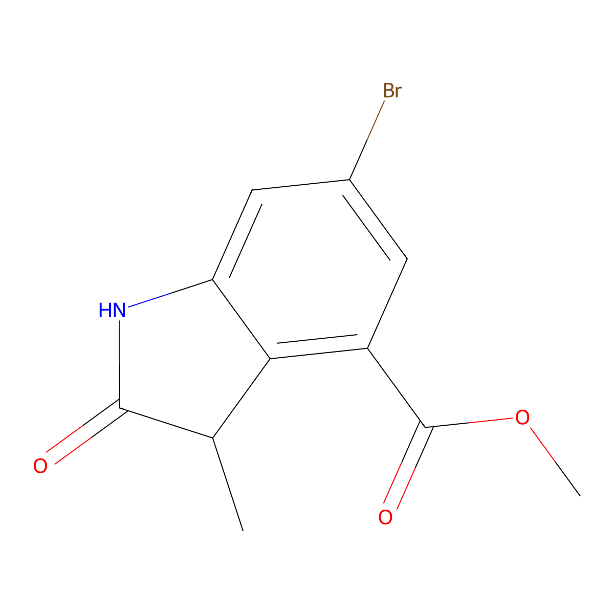Methyl 6-bromo-3-methyl-2-oxo-2,3-dihydro-1H-indole-4-carboxylate molecular structure, CAS 2091327-11-4