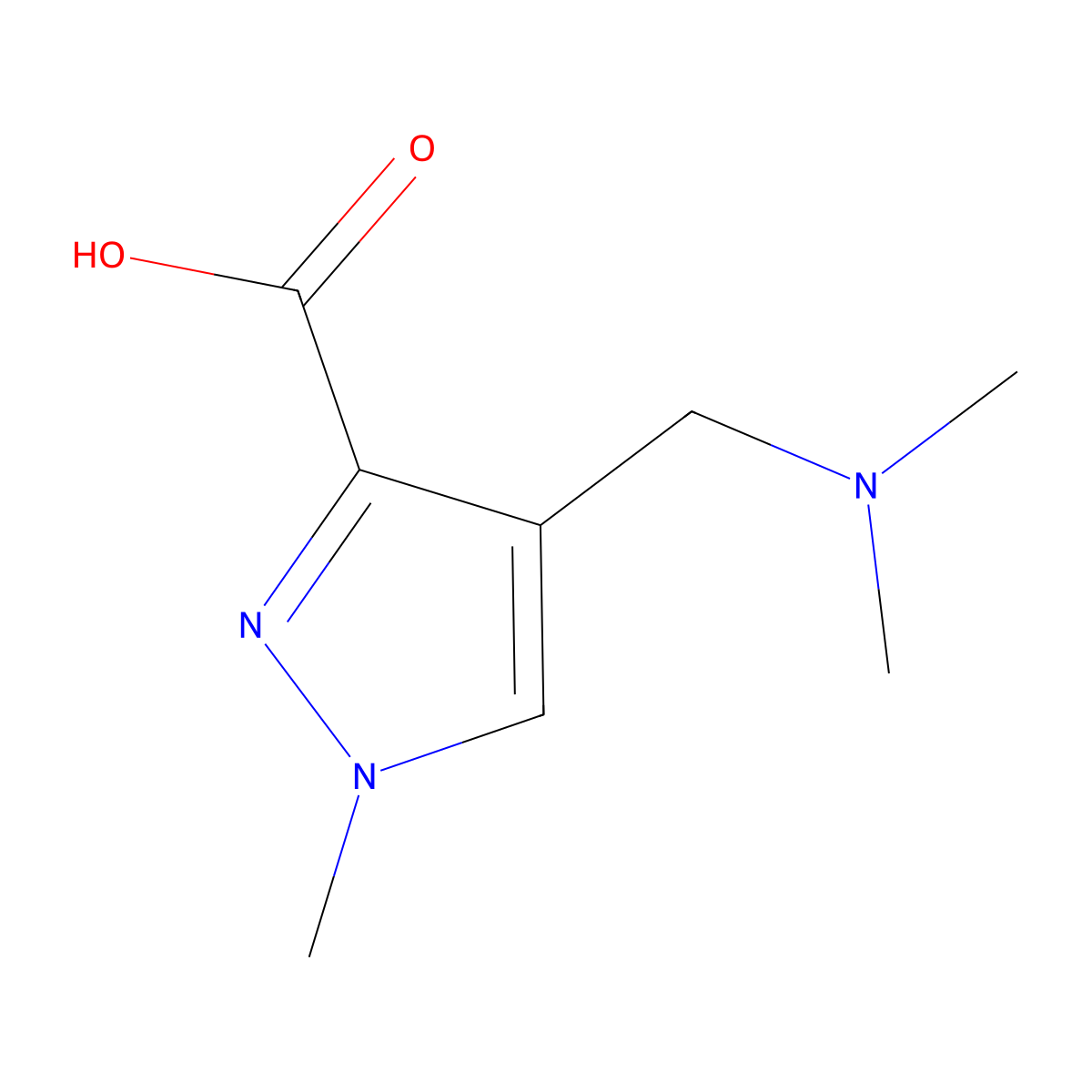 4-[(Dimethylamino)methyl]-1-methyl-1H-pyrazole-3-carboxylic acid molecular structure, CAS 2091368-80-6