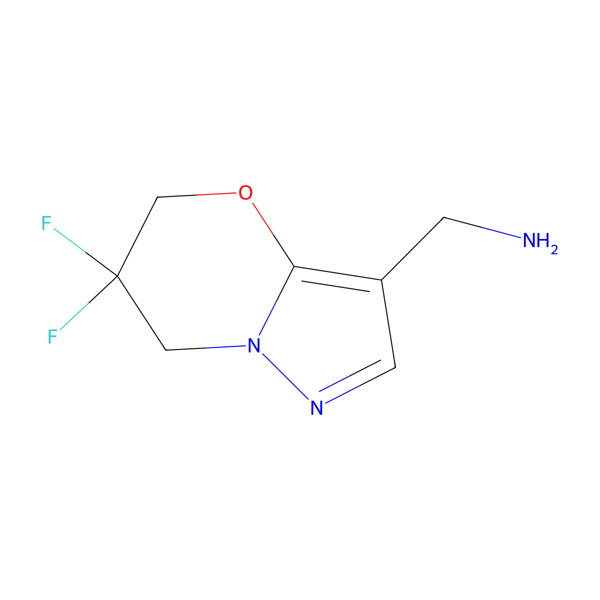1-{6,6-difluoro-5H,6H,7H-pyrazolo[3,2-b][1,3]oxazin-3-yl}methanamine molecular structure, CAS 2091369-74-1
