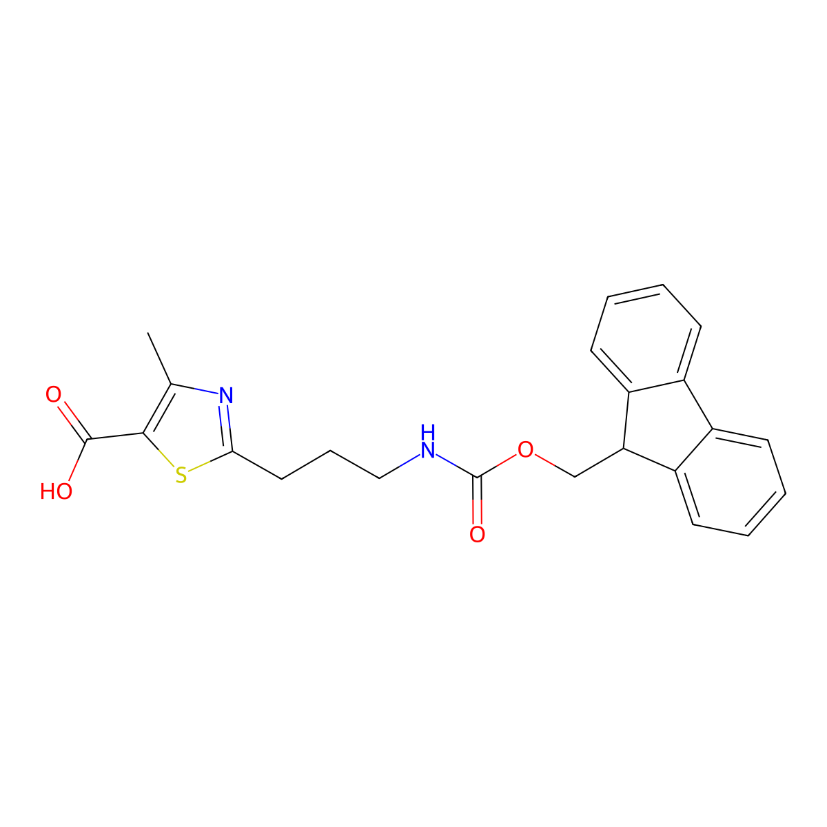 2-(3-((((9H-fluoren-9-yl)methoxy)carbonyl)amino)propyl)-4-methyl-1,3-thiazole-5-carboxylic acid molecular structure, CAS 2091385-54-3