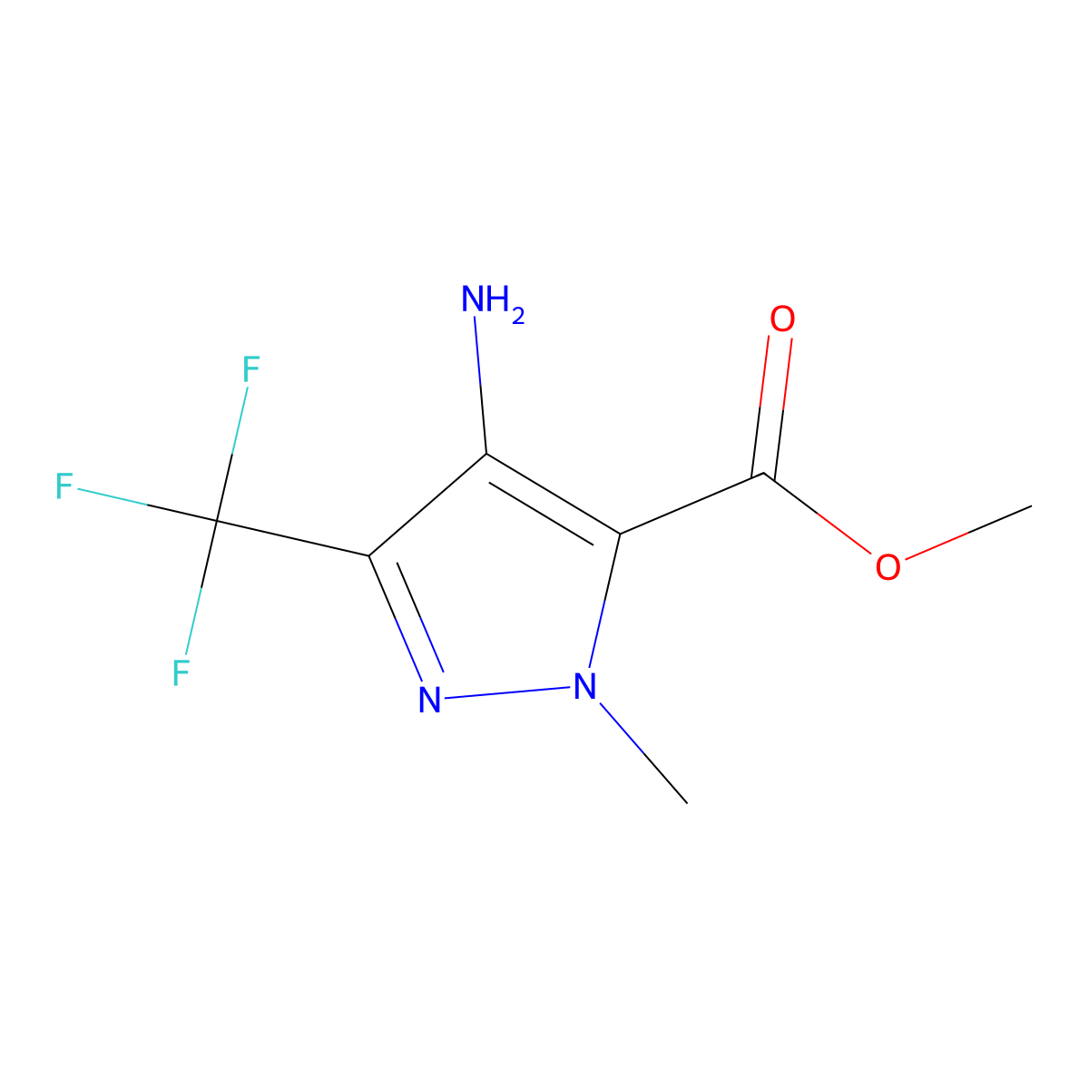 methyl 4-amino-1-methyl-3-(trifluoromethyl)-1H-pyrazole-5-carboxylate molecular structure, CAS 2091387-20-9