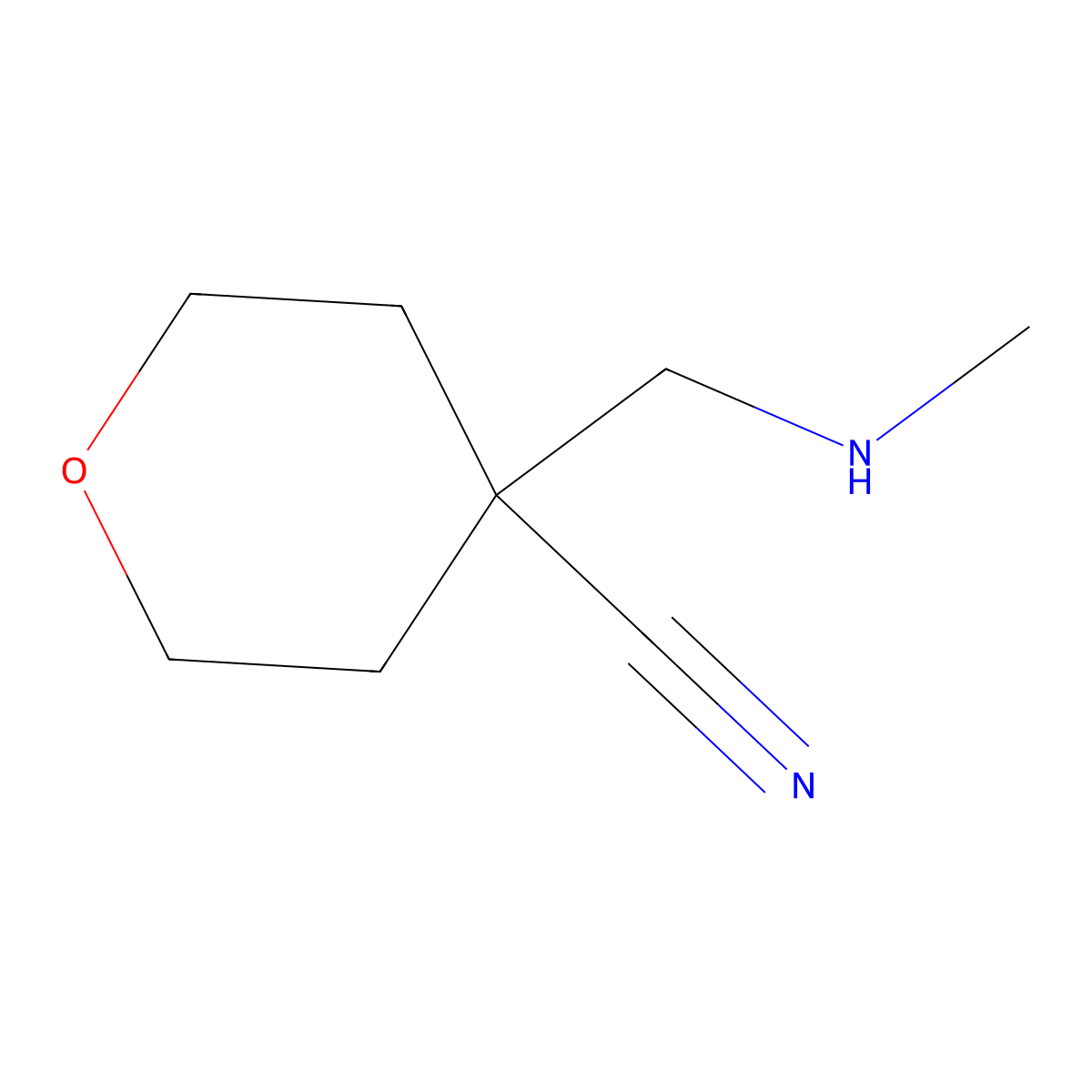 4-[(Methylamino)methyl]oxane-4-carbonitrile molecular structure, CAS 2091406-18-5