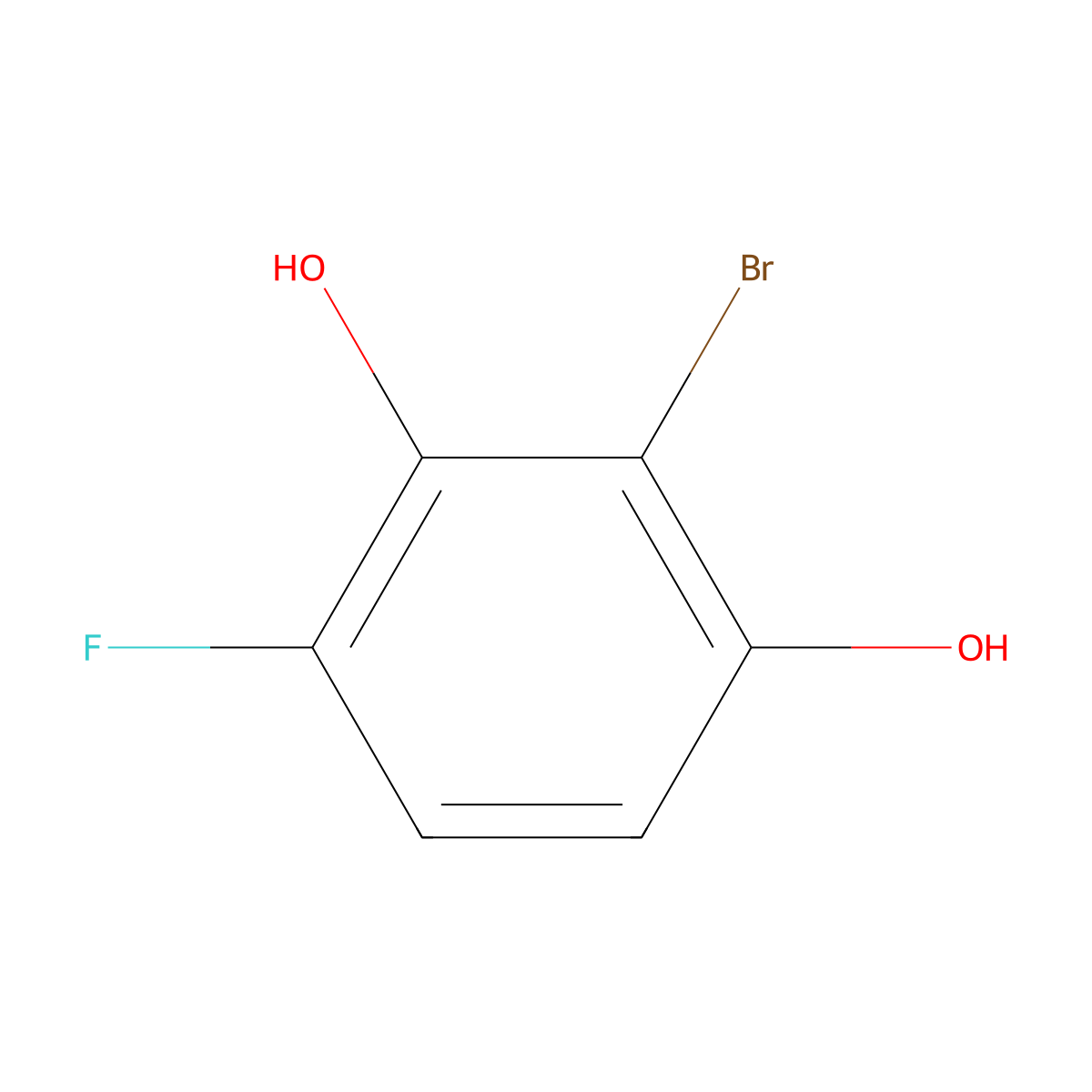 2-Bromo-4-fluorobenzene-1,3-diol molecular structure, CAS 2091406-41-4