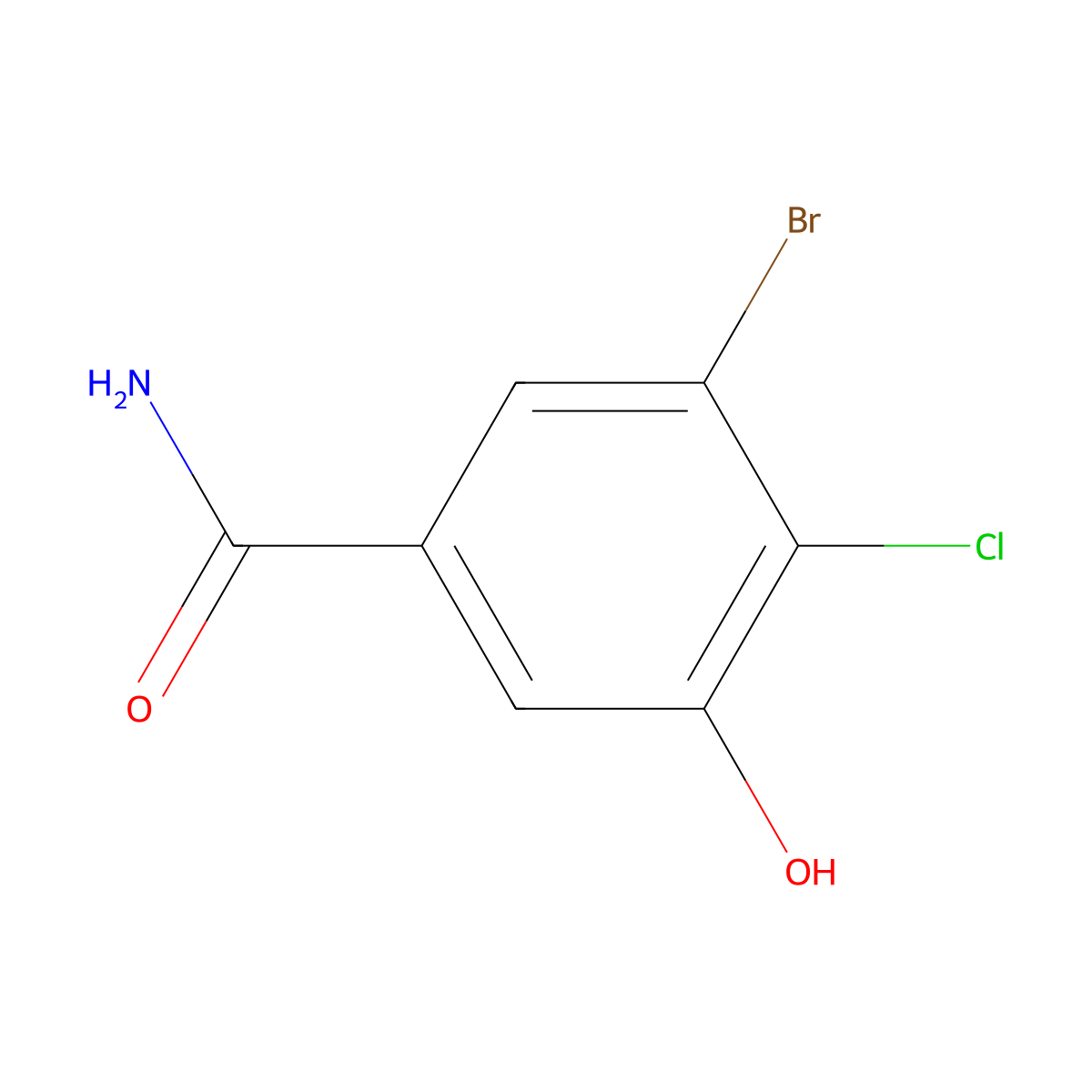 3-Bromo-4-chloro-5-hydroxybenzamide molecular structure, CAS 2091406-44-7