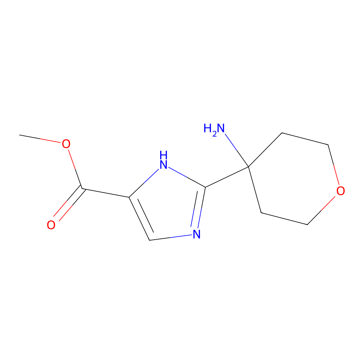 methyl 2-(4-aminooxan-4-yl)-1H-imidazole-4-carboxylate molecular structure, CAS 2091416-33-8