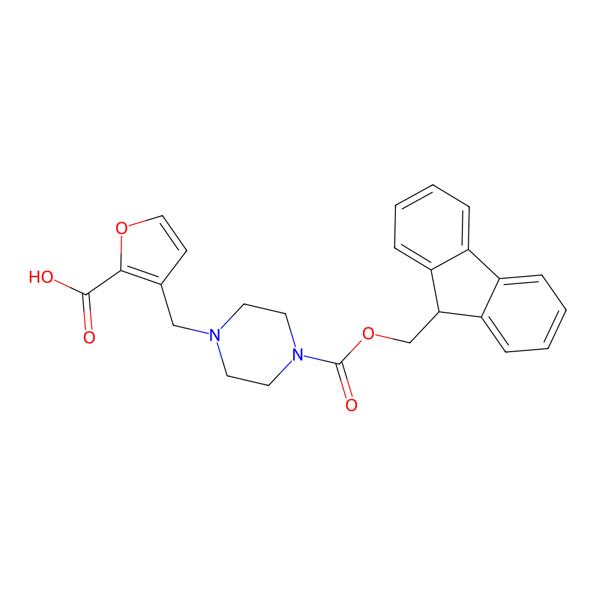 3-[(4-{[(9H-fluoren-9-yl)methoxy]carbonyl}piperazin-1-yl)methyl]furan-2-carboxylic acid molecular structure, CAS 2091416-89-4