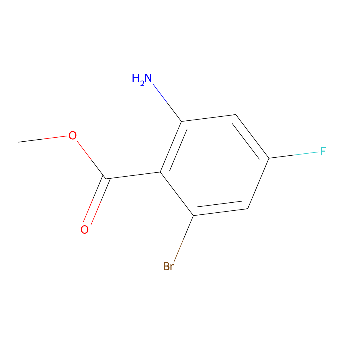 Methyl 2-amino-6-bromo-4-fluorobenzoate molecular structure, CAS 2091427-22-2