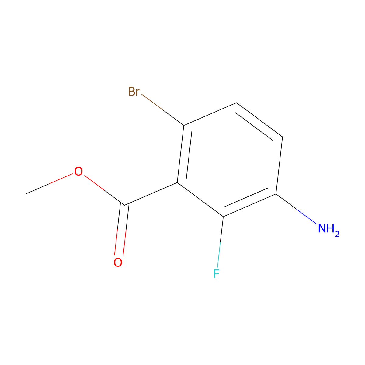 Methyl 3-amino-6-bromo-2-fluorobenzoate molecular structure, CAS 2091427-30-2