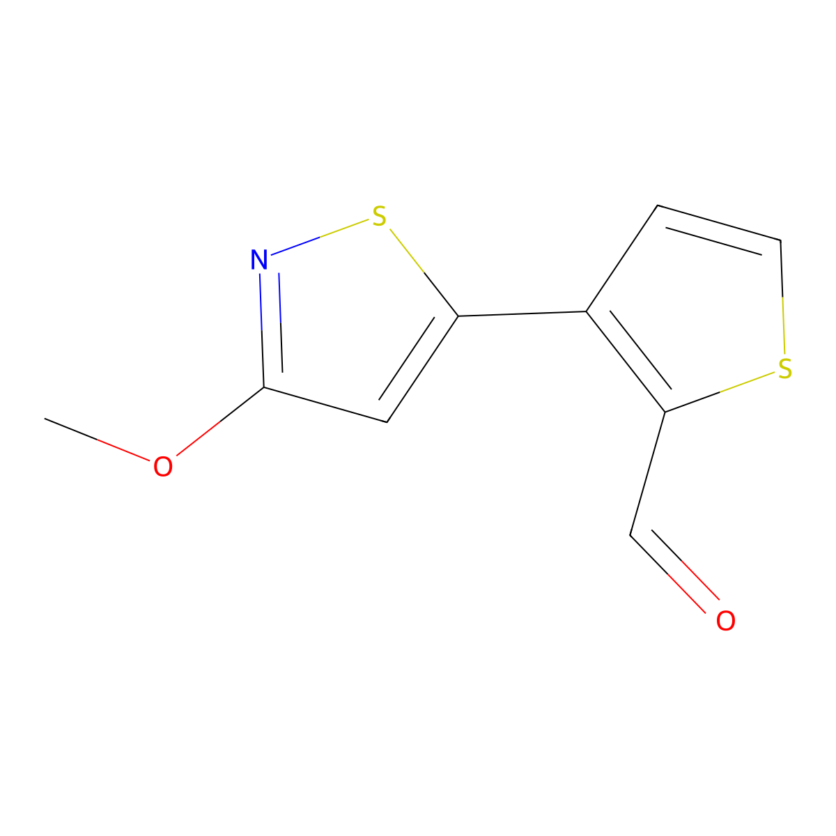 3-(3-Methoxy-1,2-thiazol-5-yl)thiophene-2-carbaldehyde molecular structure, CAS 2091448-17-6