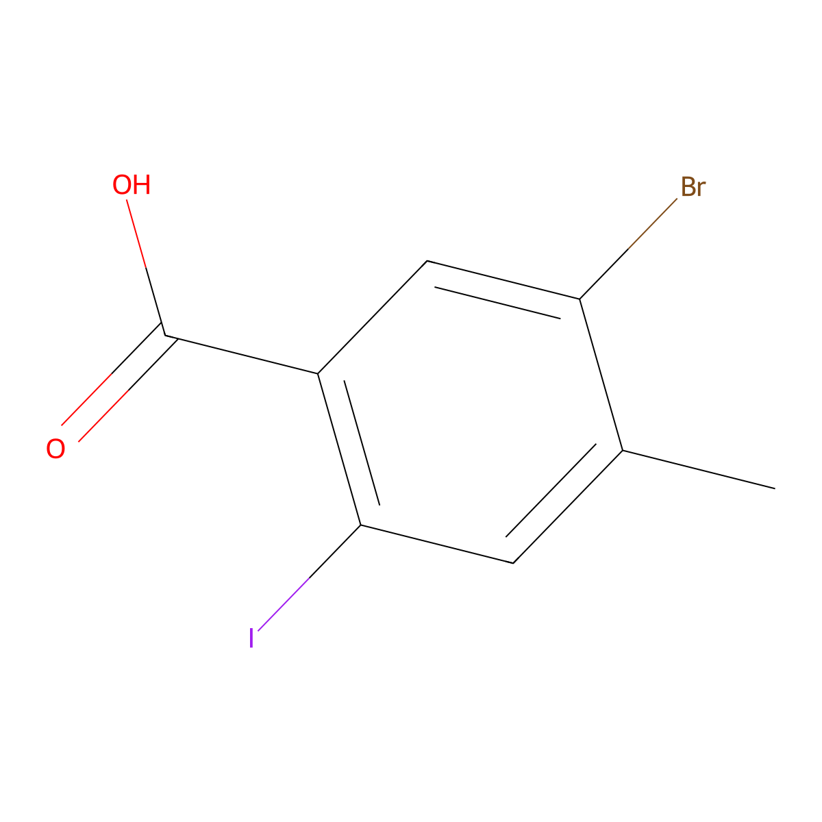 5-Bromo-2-iodo-4-methyl-benzoic acid molecular structure, CAS 2091451-28-2