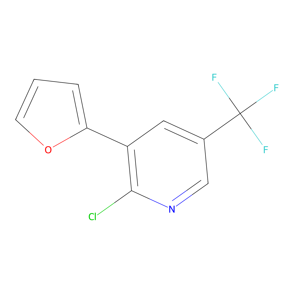 2-Chloro-3-(furan-2-yl)-5-(trifluoromethyl)pyridine molecular structure, CAS 2091453-57-3