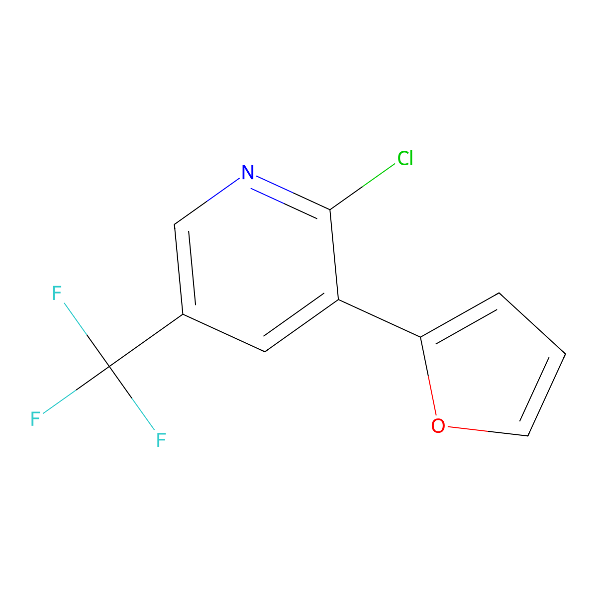2-Chloro-3-(furan-2-yl)-5-(trifluoromethyl)pyridine molecular structure, CAS 2091453-57-3