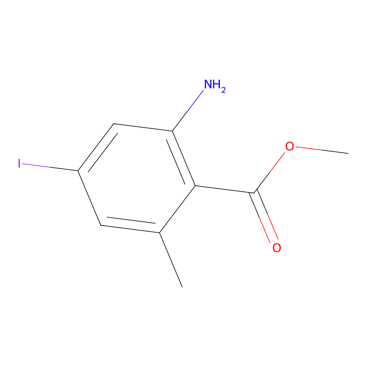 Methyl 2-amino-4-iodo-6-methylbenzoate molecular structure, CAS 2091454-68-9
