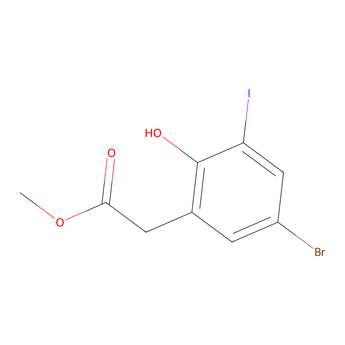 Methyl 2-(5-bromo-2-hydroxy-3-iodophenyl)acetate molecular structure, CAS 2091466-42-9