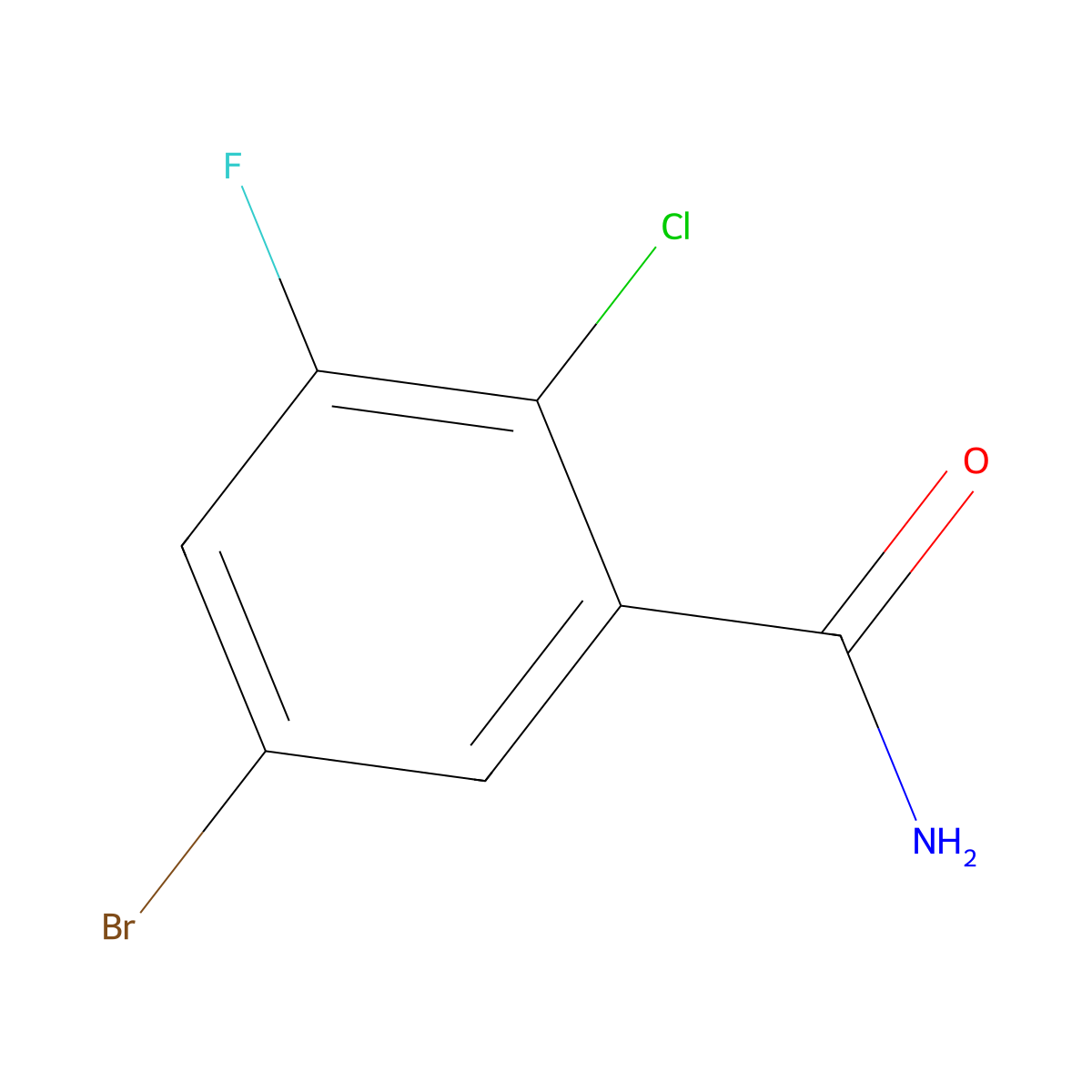 5-Bromo-2-chloro-3-fluorobenzamide molecular structure, CAS 2091468-32-3