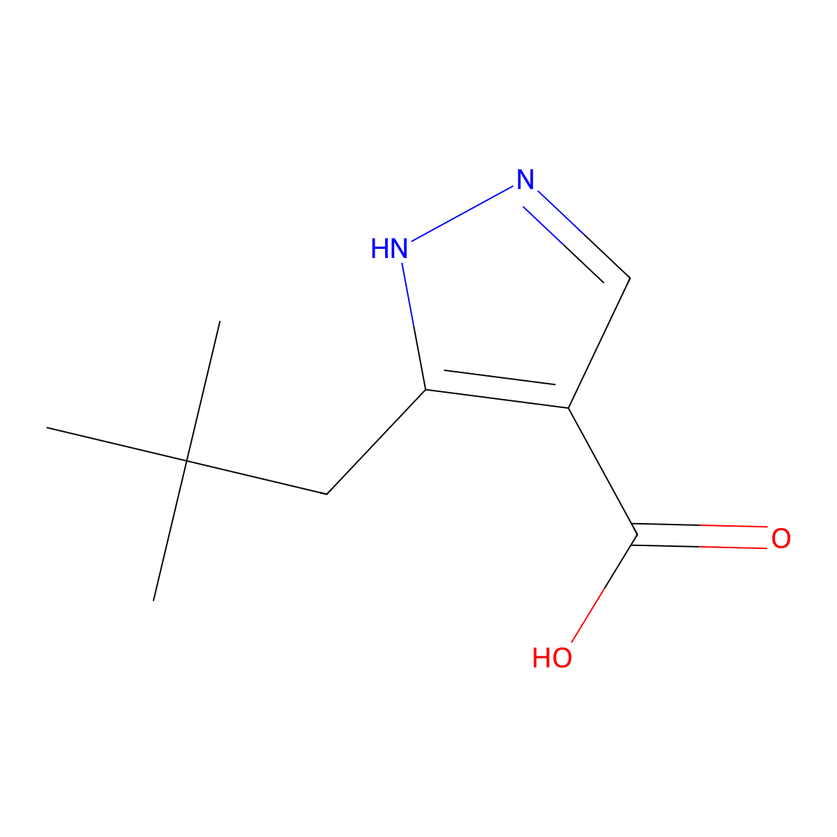 5-(2,2-Dimethylpropyl)-1H-pyrazole-4-carboxylic acid molecular structure, CAS 2091481-70-6