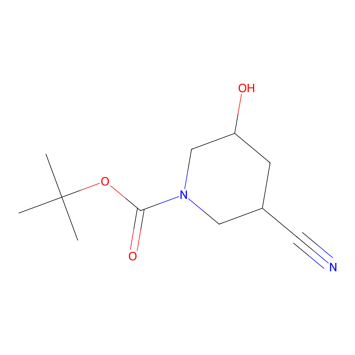 Tert-butyl 3-cyano-5-hydroxypiperidine-1-carboxylate molecular structure, CAS 2091522-65-3