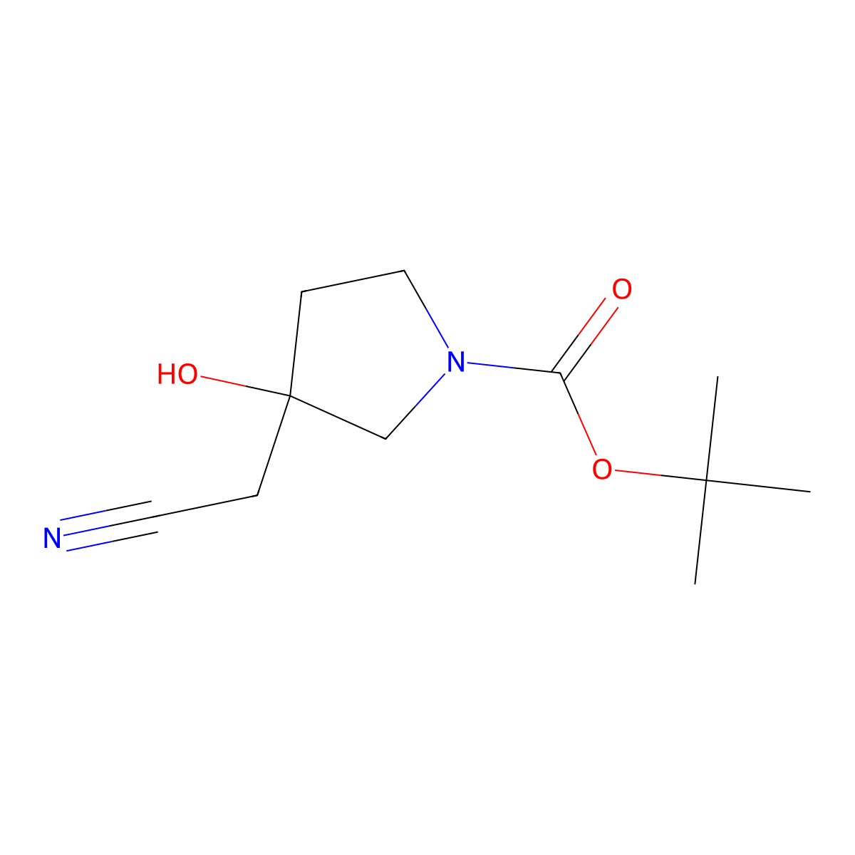 Tert-butyl 3-(cyanomethyl)-3-hydroxypyrrolidine-1-carboxylate molecular structure, CAS 2091522-78-8