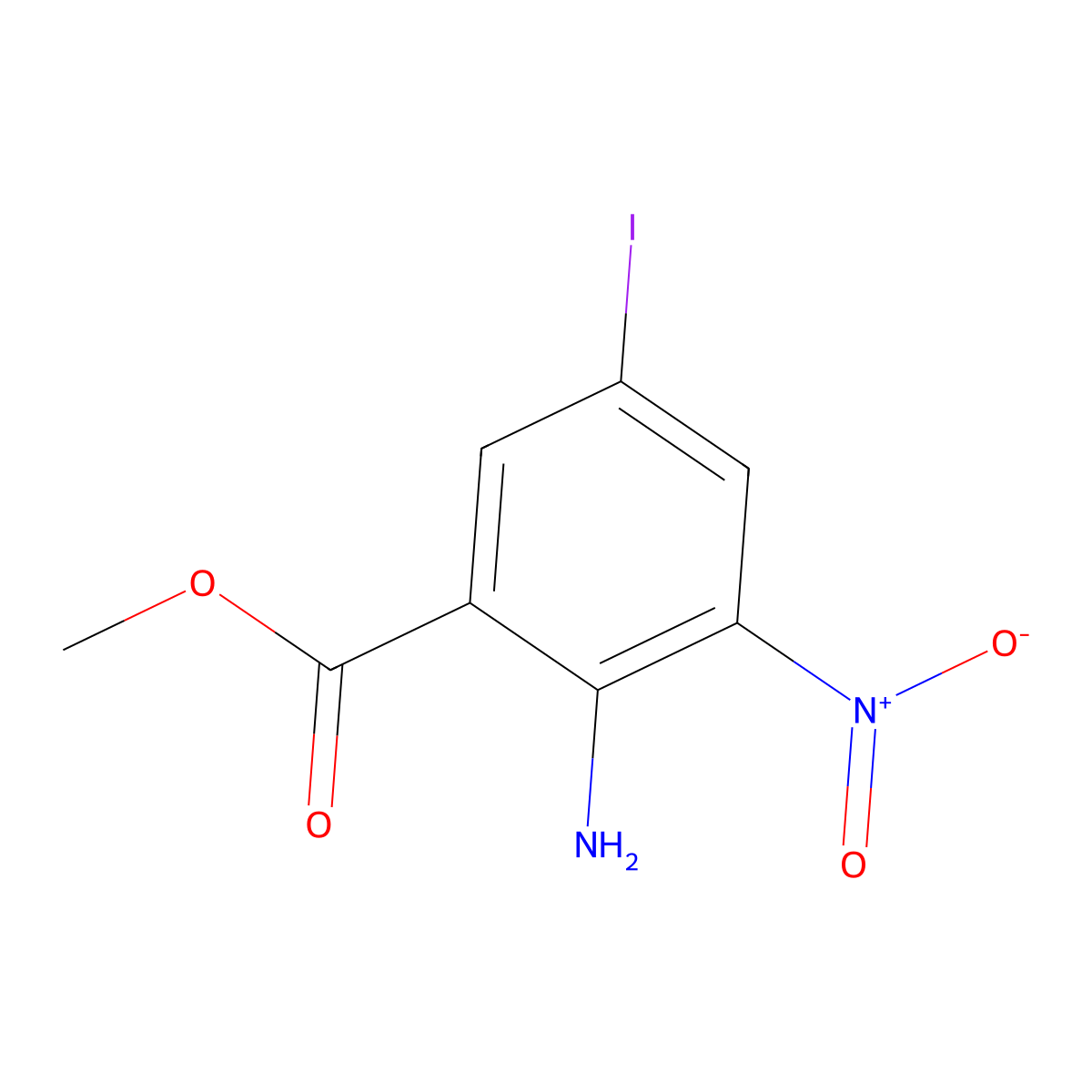 Methyl 2-amino-5-iodo-3-nitrobenzoate molecular structure, CAS 2091527-74-9