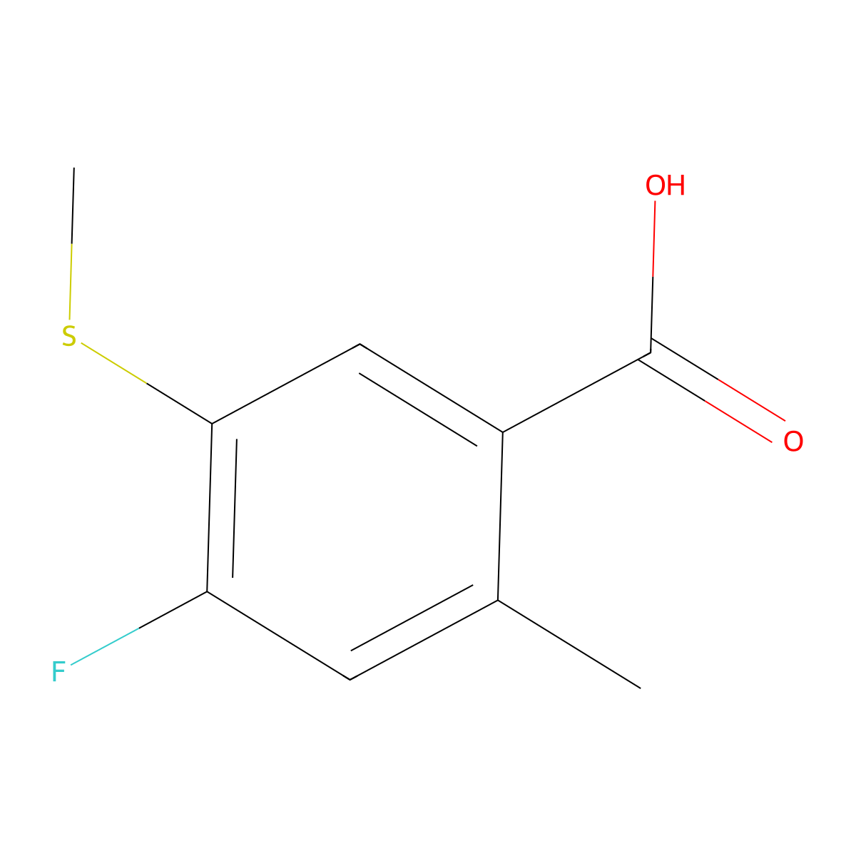 4-Fluoro-2-methyl-5-(methylthio)benzoic acid molecular structure, CAS 2091538-13-3