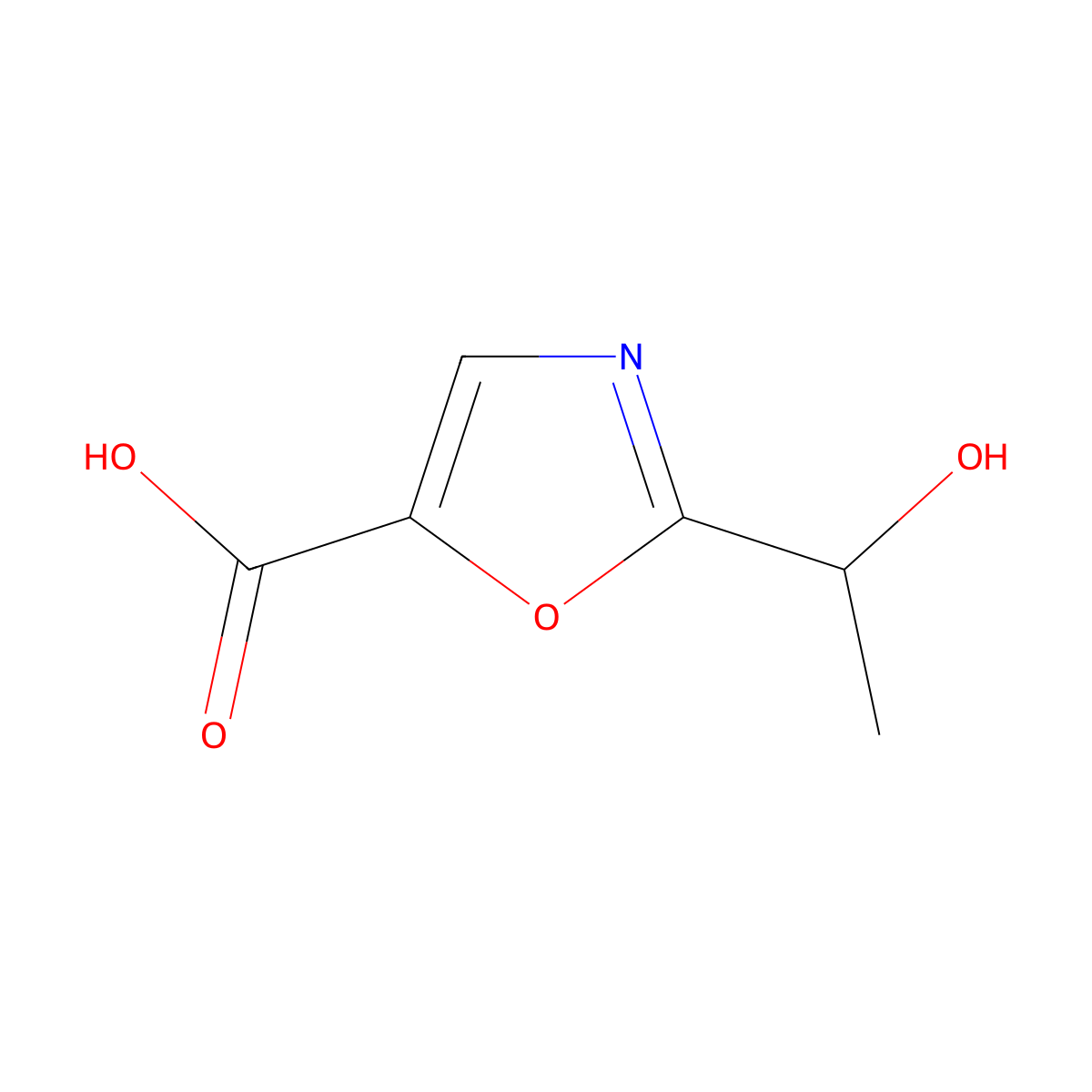 2-(1-Hydroxyethyl)-1,3-oxazole-5-carboxylic acid molecular structure, CAS 2091540-35-9