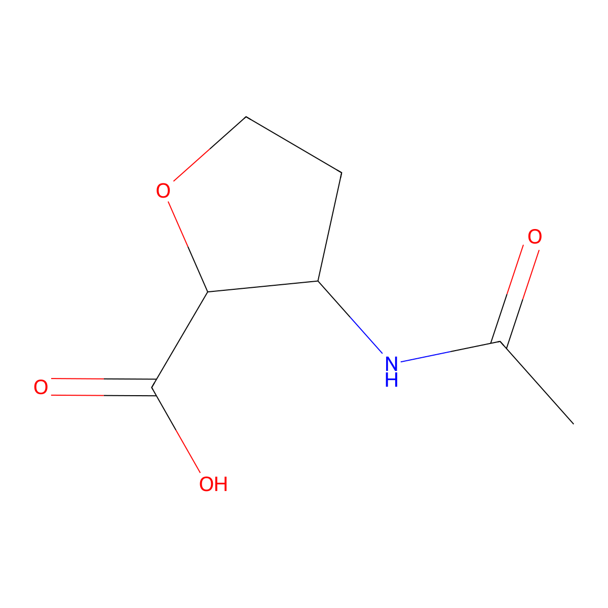 rac-(2R,3S)-3-acetamidooxolane-2-carboxylic acid molecular structure, CAS 2091541-35-2