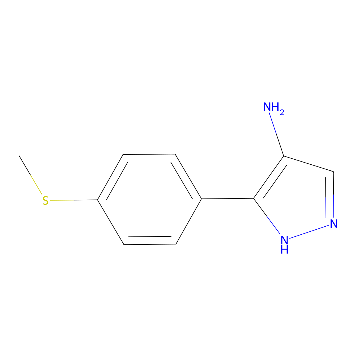 5-[4-(methylsulfanyl)phenyl]-1H-pyrazol-4-amine molecular structure, CAS 2091543-18-7