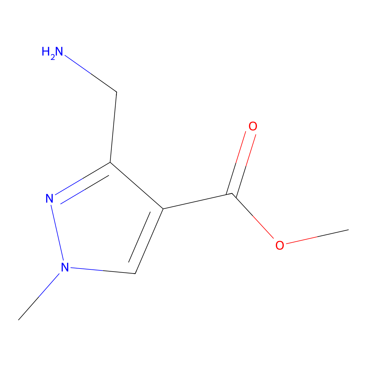 methyl 3-(aminomethyl)-1-methyl-1H-pyrazole-4-carboxylate molecular structure, CAS 2091550-05-7