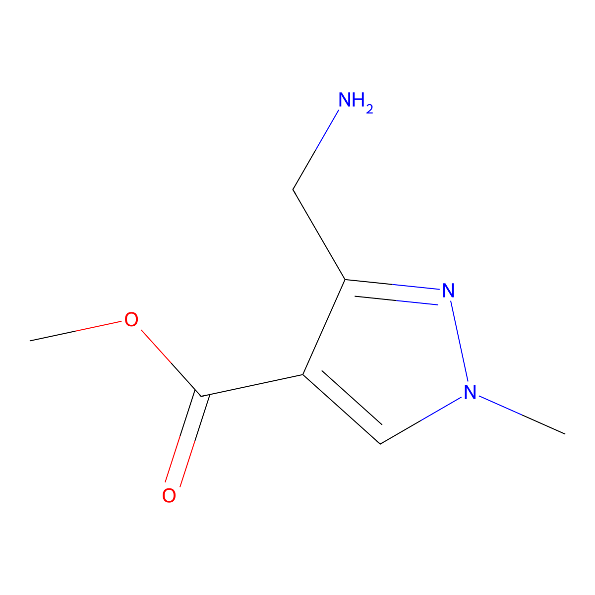 methyl 3-(aminomethyl)-1-methyl-1H-pyrazole-4-carboxylate molecular structure, CAS 2091550-05-7