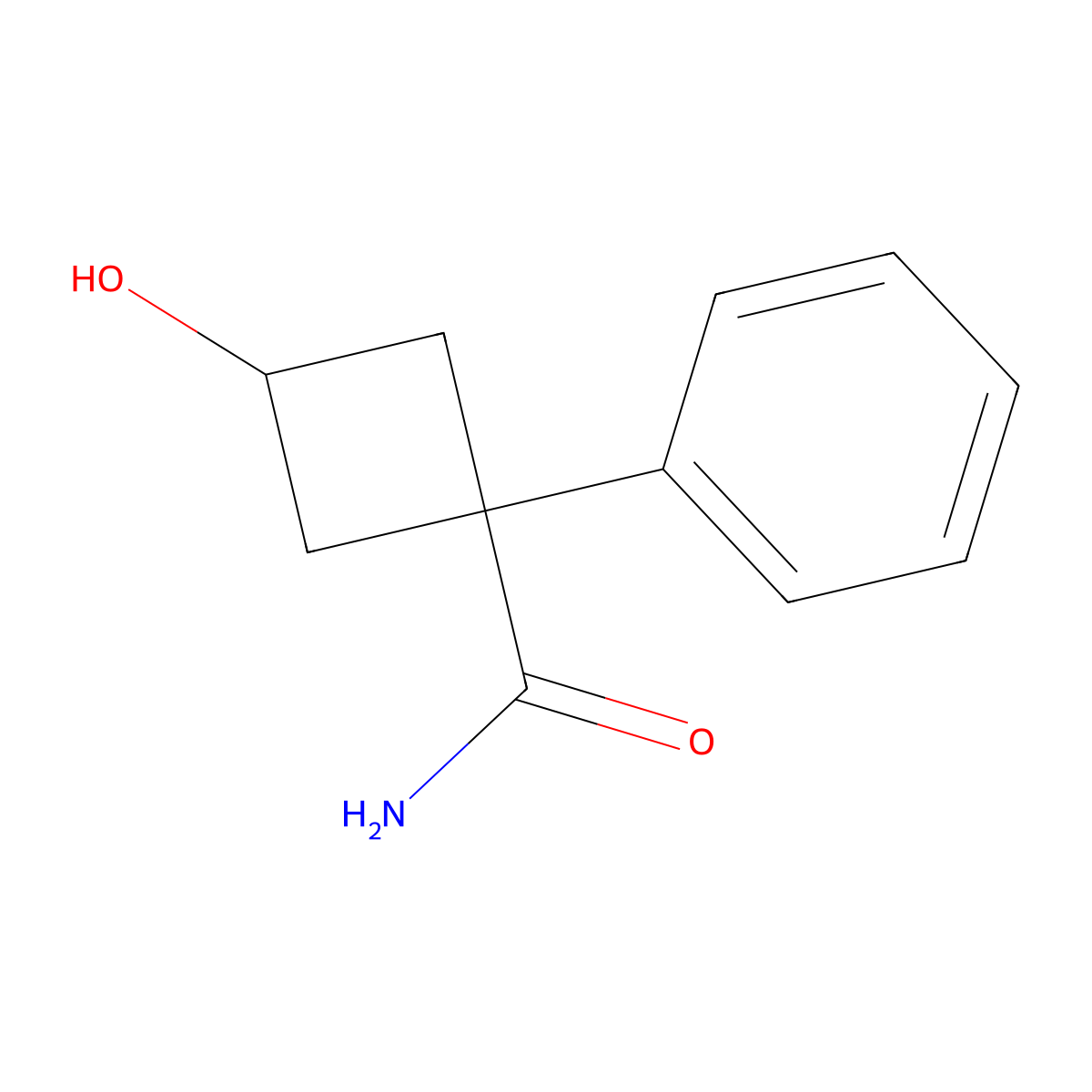 3-Hydroxy-1-phenylcyclobutane-1-carboxamide molecular structure, CAS 2091554-91-3