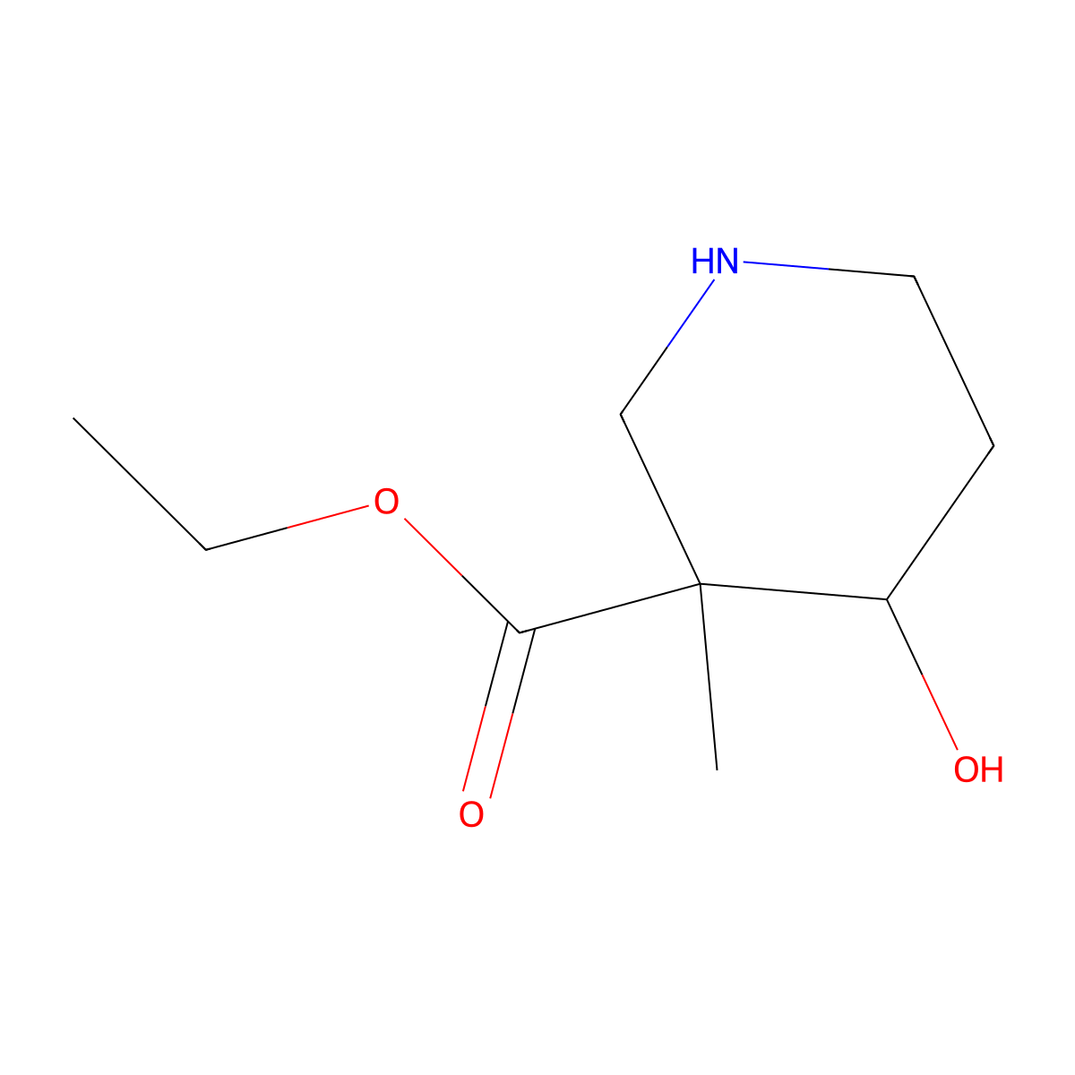 Ethyl 4-hydroxy-3-methylpiperidine-3-carboxylate molecular structure, CAS 2091566-48-0