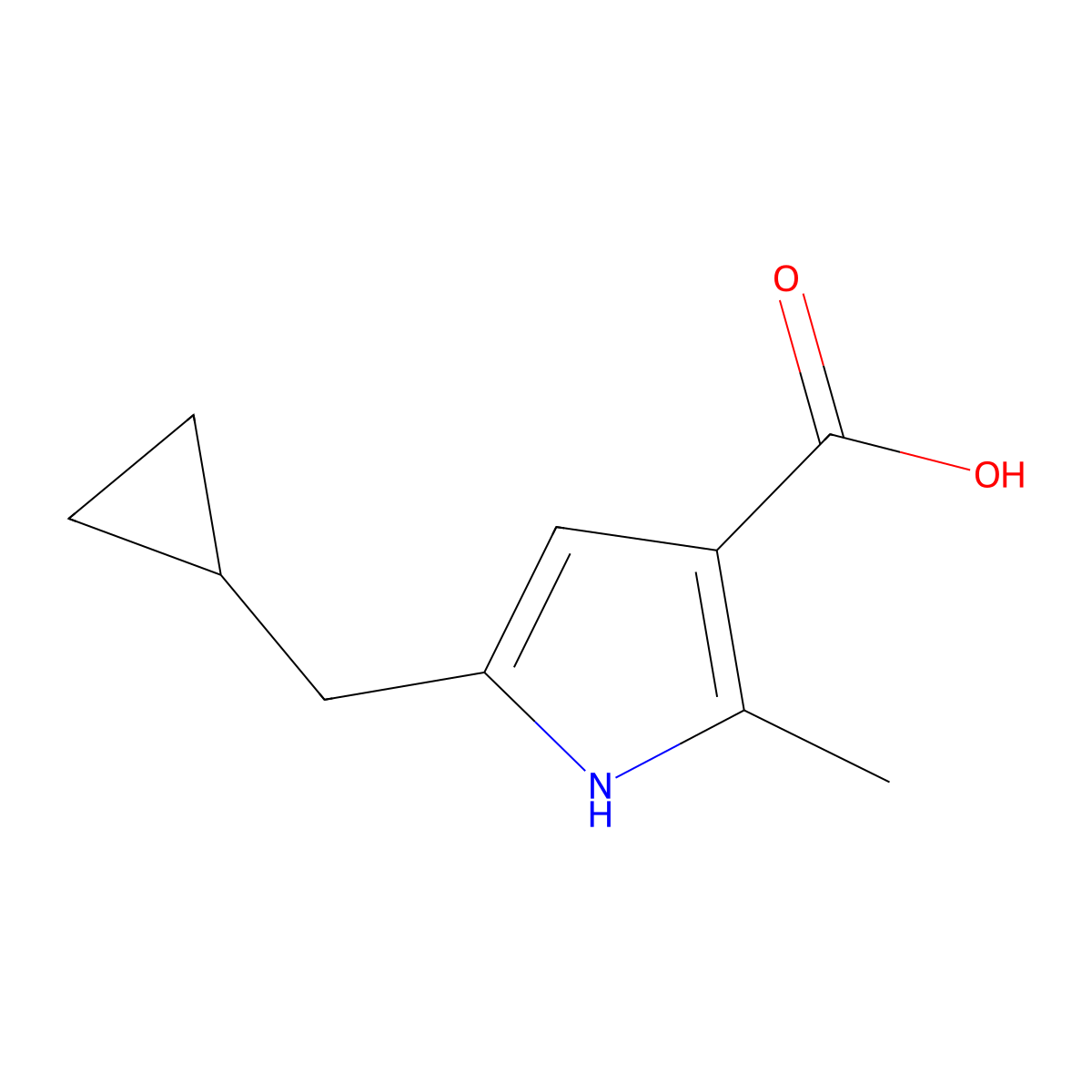 5-(Cyclopropylmethyl)-2-methyl-1H-pyrrole-3-carboxylic acid molecular structure, CAS 2091593-93-8