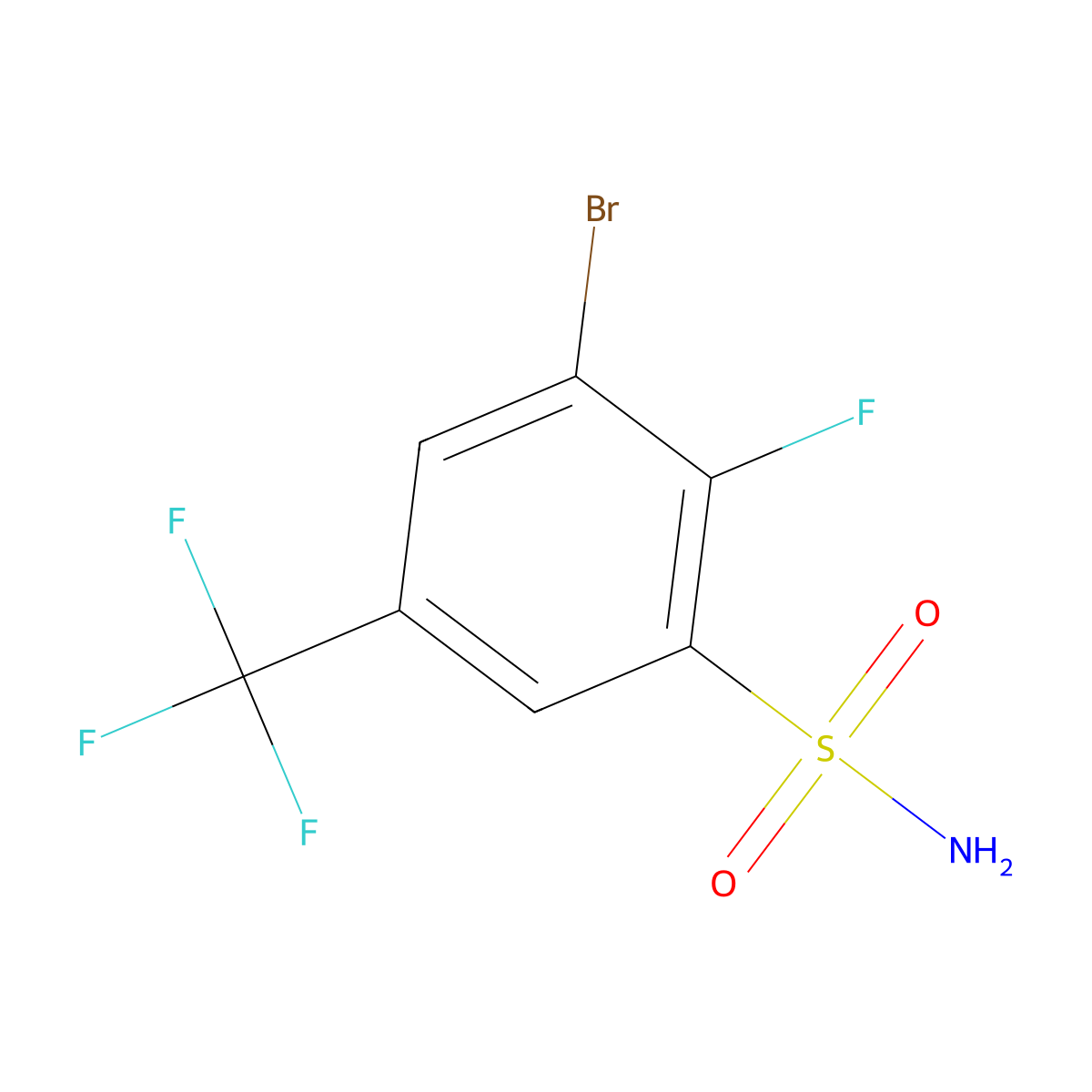 3-Bromo-2-fluoro-5-(trifluoromethyl)benzene-1-sulfonamide molecular structure, CAS 2091606-14-1